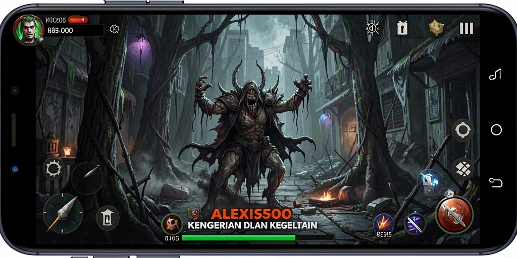 Tampilan gameplay menakutkan dalam suasana kelam dan mencekam.