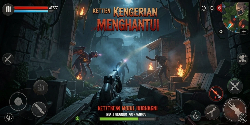 Tangkapan layar utama AT777 menampilkan suasana menyeramkan saat gameplay.