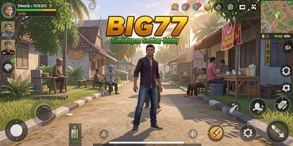 Screenshot gameplay BIG77 menampilkan interaksi karakter dalam dunia simulasi.