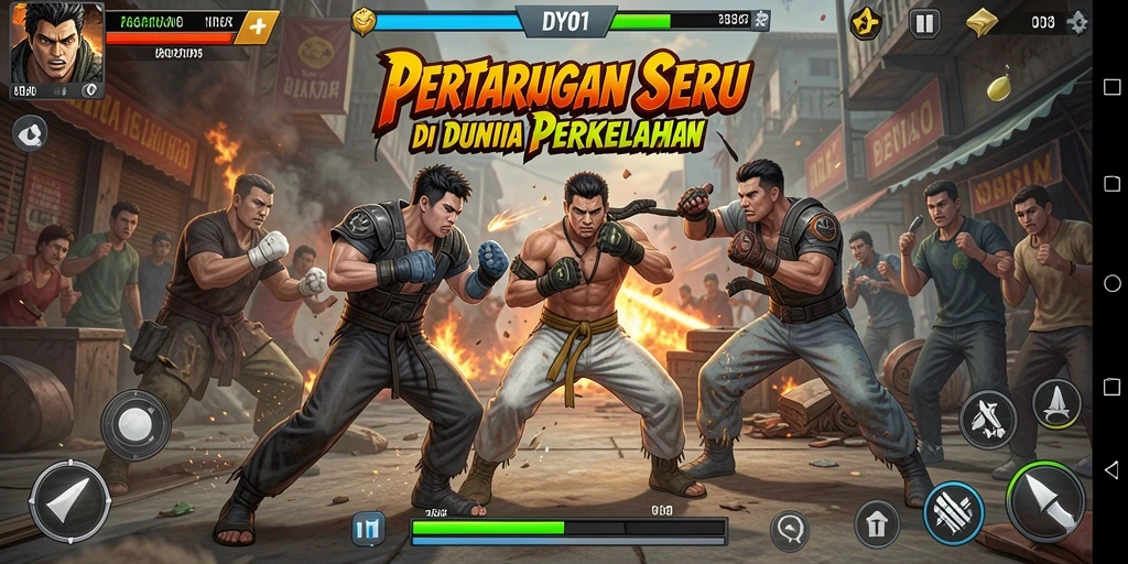 Screenshot gameplay DYO1 yang menunjukkan pertarungan mendebarkan antara karakter.