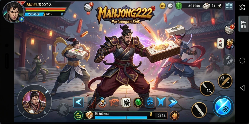 Screenshot gameplay <strong>MAHJONG222</strong> menampilkan pertarungan seru di arena MOBA.