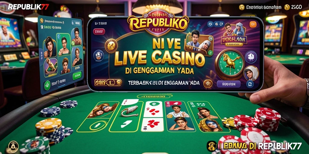 Screenshot gameplay REPUBLIK77 menampilkan dealer langsung dan suasana mendebarkan.